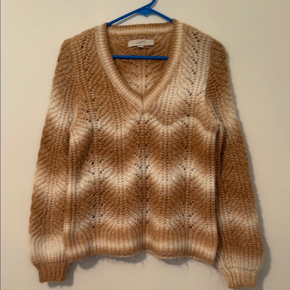 LOFT Women's Tan and Cream Sweater
